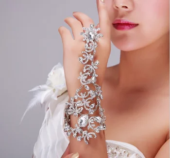 

Bling Bling Fingerless Crystal Flower Bridal Hand Chain Women Dancing Hand Bracelet & Bangles Jewelry Bridal Wedding Accessories