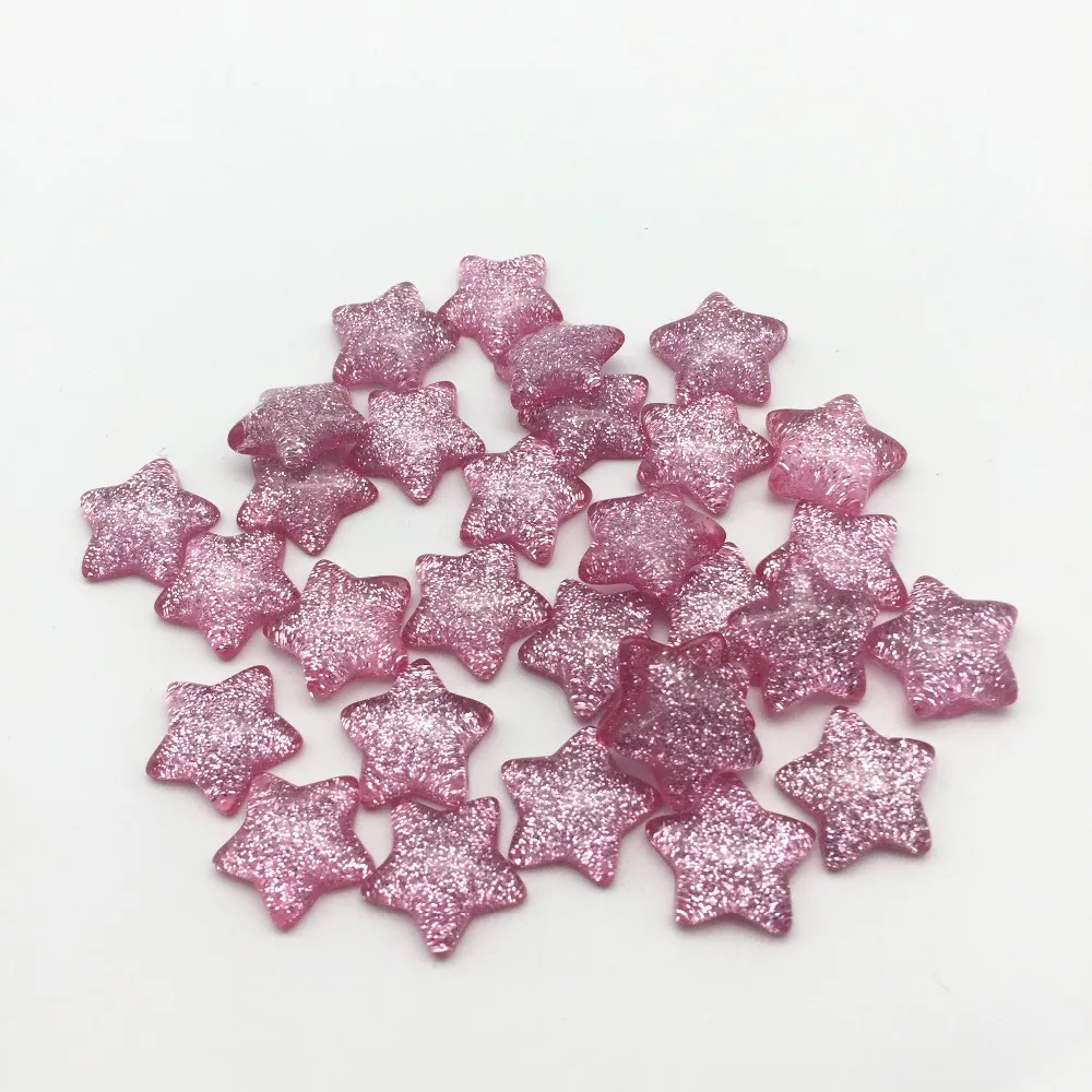 

DROP SHIPPING 50pcs 16mm Pink Glitter Resin Star Flatbacks Sparkle Cabochons Scrapbooking Embellishments Cardmaking