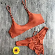 Сексуальный женский Одноцветный треугольный бикини с низкой талией, бандажный пуш-ап купальник, купальный костюм, пляжная одежда, купальник бикини