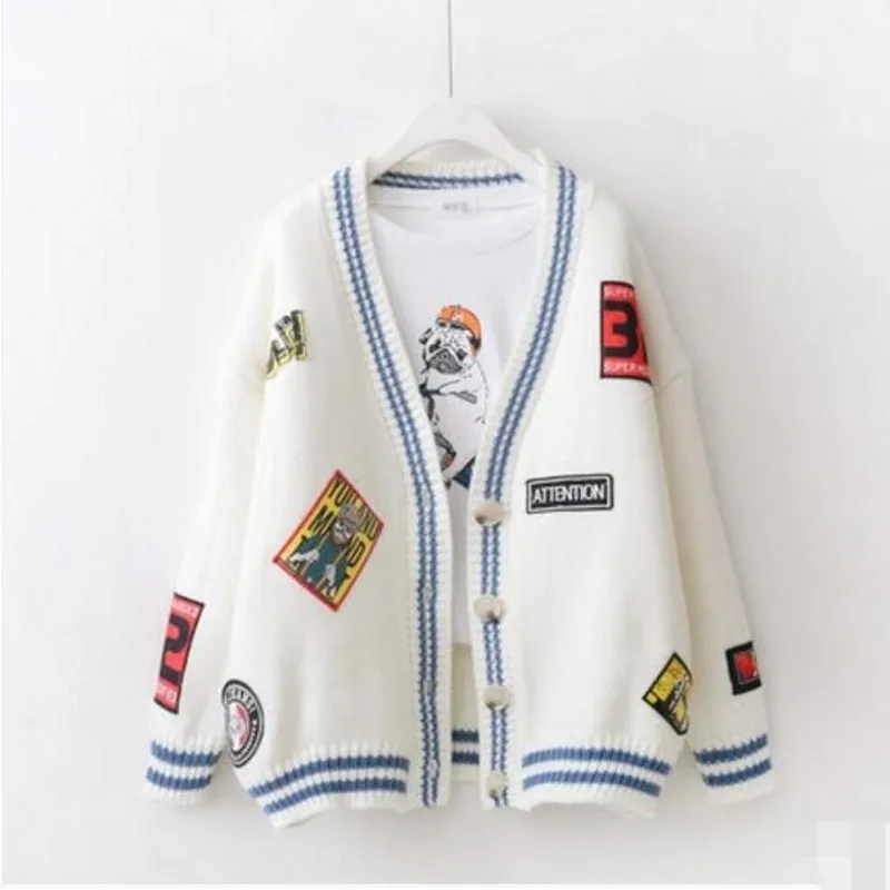 2017 New Spring Autumn font b Women b font Sweaters Embroidery Cardigans Full Sleeve V neck