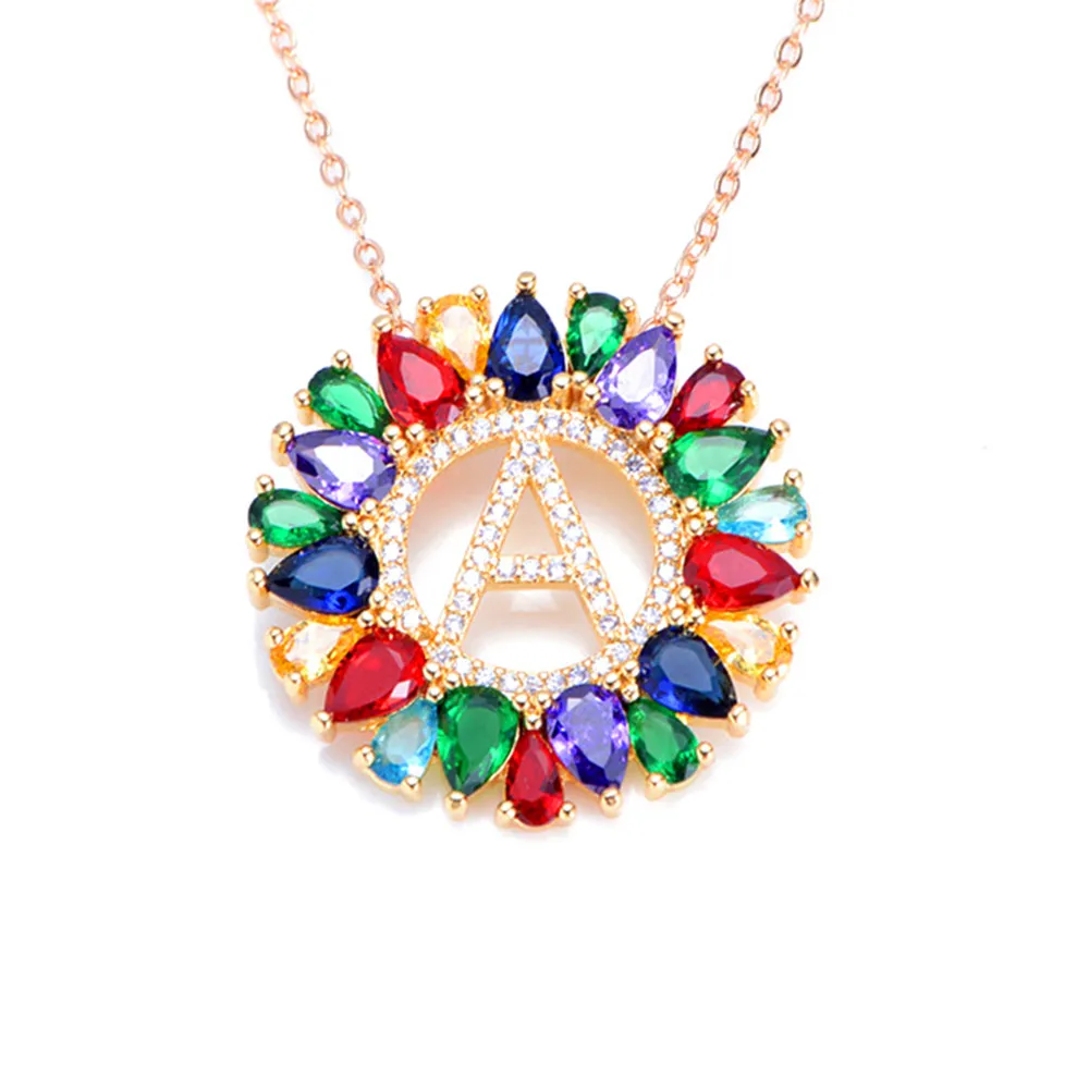 

multicolor CZ micro pave zircon charm necklace fashion Gold 26 Alphabet letter pendant necklace letter necklaces