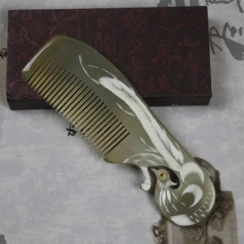 

New Exquisite Ox Horns Combs Carved Dragon Phoenix Mandarin Ducks Combs Horns Crafts Health Combs Home Celebrations Holiday Gift