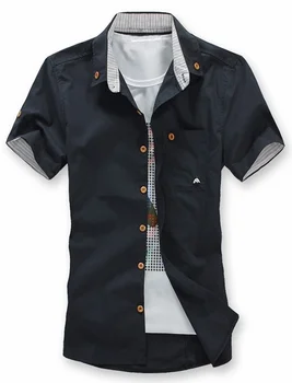 

Geek New Men Shirt Pure Color Mushroom Fashion Square Collar Short Sleeve