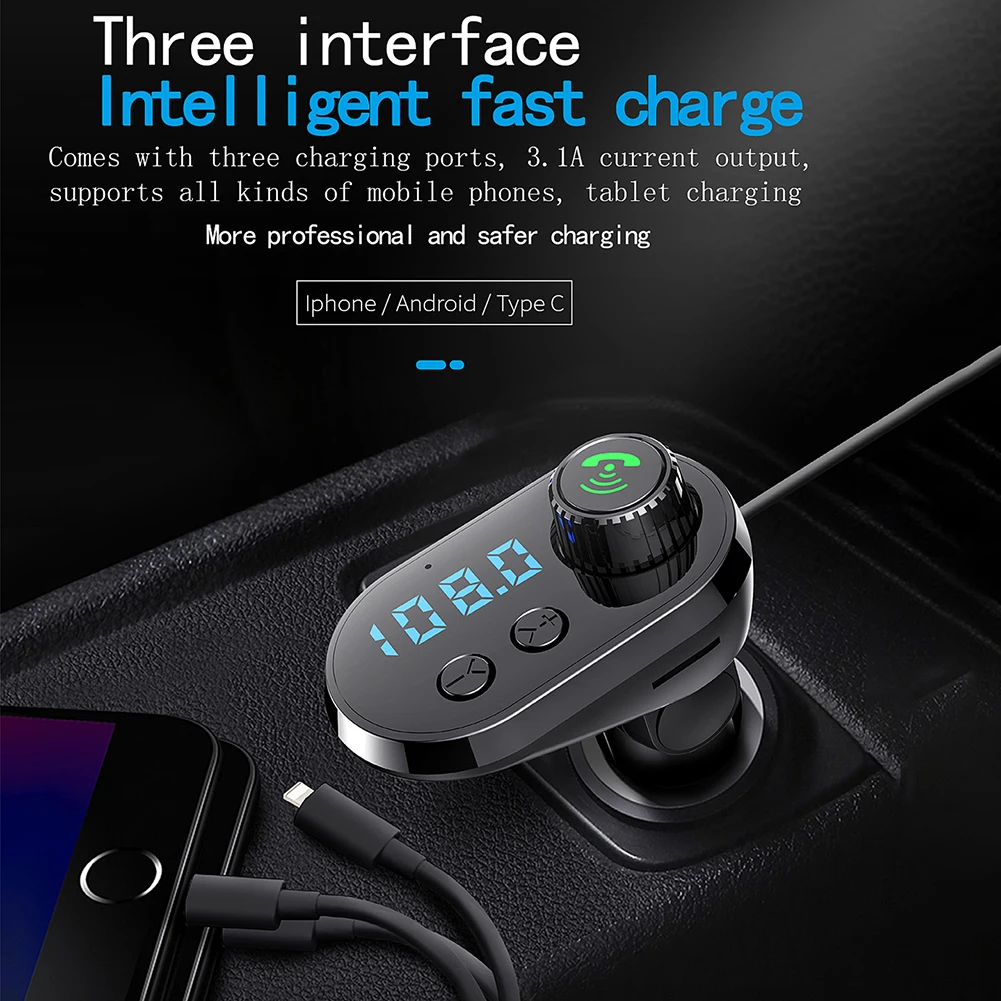 Автомобильный MP3-плеер Bluetooth V5.0 автомобильный FM-трансмиттер сенсорный экран