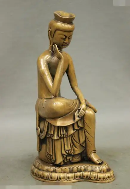 

S03207 11 Chinese Pure Copper Bronze Seat Ponder GuanYin Kwan-yin Goddess Buddha Statue (A0321)