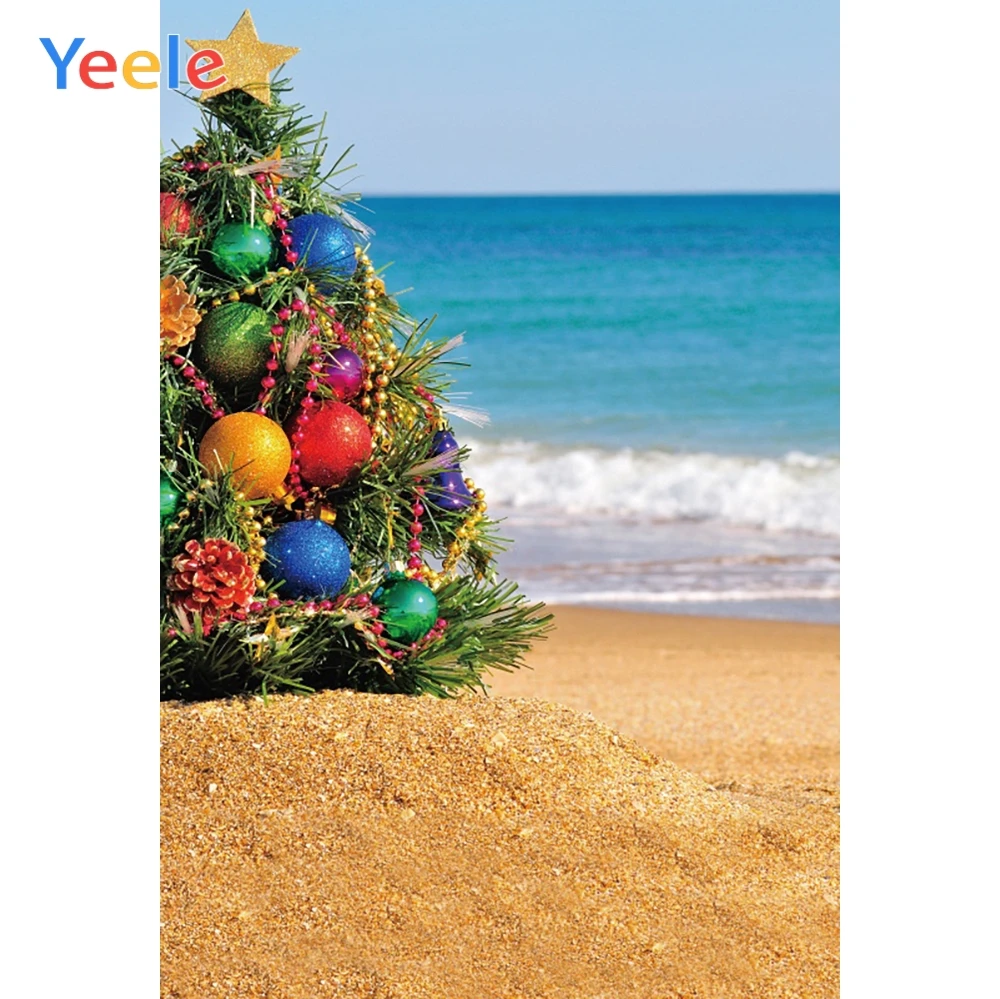 

Yeele Seaside Beach Photography Backdrops Christmas Balls Tree Wedding Professional Photographic Backgrounds For Photo Studio