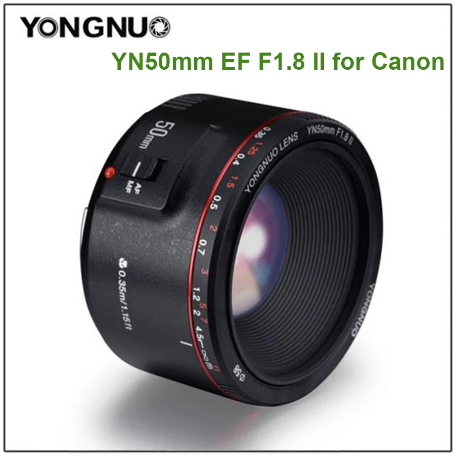 Объектив YONGNUO YN50mm F1.8 II объектив с фиксированным фокусом EF 50 мм F/1,8 AF/MF объектив с большой апертурой и автофокусом для камеры Canon DSLR