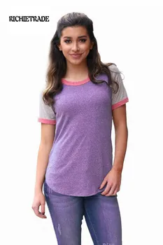 

RICHIETRADE Casual Women Jacket Short Sleeve O Neck Colourful Pullover Patchwork