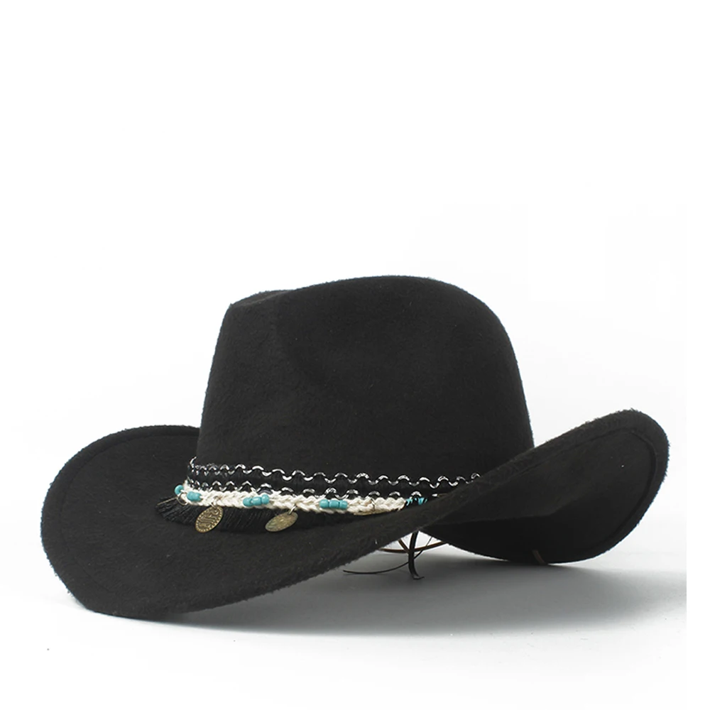 Модная женская западная ковбойская шляпа Женская Вуалетка Outblack Cowgirl Sombrero Hombre джаз шляпа - Цвет: Black