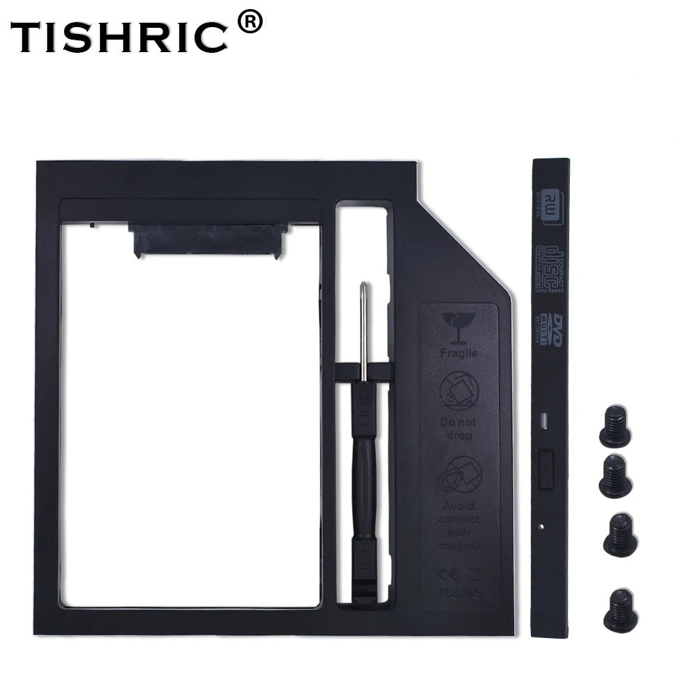 TISHRIC пластик 2nd HDD Caddy 9,5 мм SATA 3,0 Optibay коробка для жесткого диска корпус 2,5 SSD чехол DVD адаптер для ноутбука CD-ROM