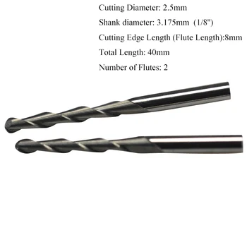 

SHINA 5pc/lot 3.175mm 2 Flute Spiral Ball Nose End Mill CNC Router Bits For Wood Tungsten Carbide Milling Route Tool 2.5x8mm