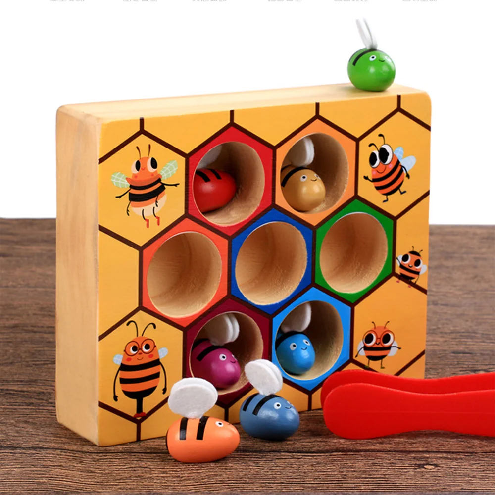 Blocks Toys beehive game Hive Board wooden 7 bees +clamp Early Childhood Education Building Early Balance Training baby fun toy