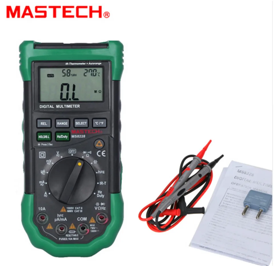 

Hot MASTECH MS8228 Auto Range 4000 Counts Digital Multimeter Multifunctional Infrared Thermometer Environmental Hygrome