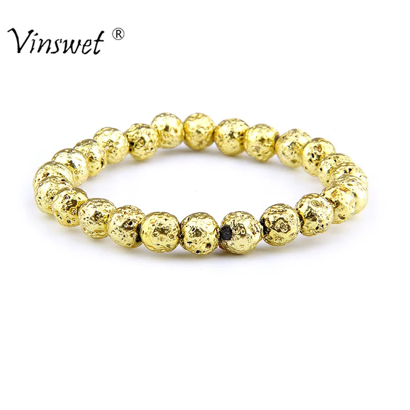 

Rose Gold Natural Stone Lava Healing Balance Beads Bracelet for Handmade Fashion Women Bracelet Yoga Jewelry Bileklik