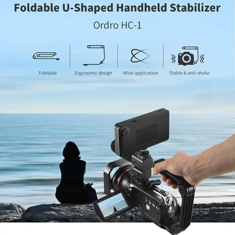 1/4 Screw U-Shape Camera Stabilizer Handheld DSLR Cam Handle Bracket Grip Stabilizer with Mic LED Port Camera DSLR Accessories