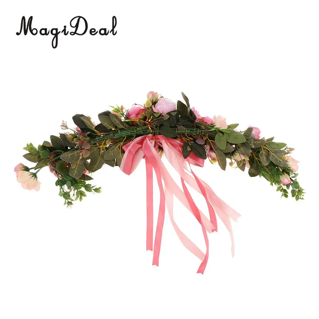 Artificial Silk Rose Wreath Ring Wall Door Lintel Flower Trim Mirror Flower Garland Hanging Wedding Background Prop