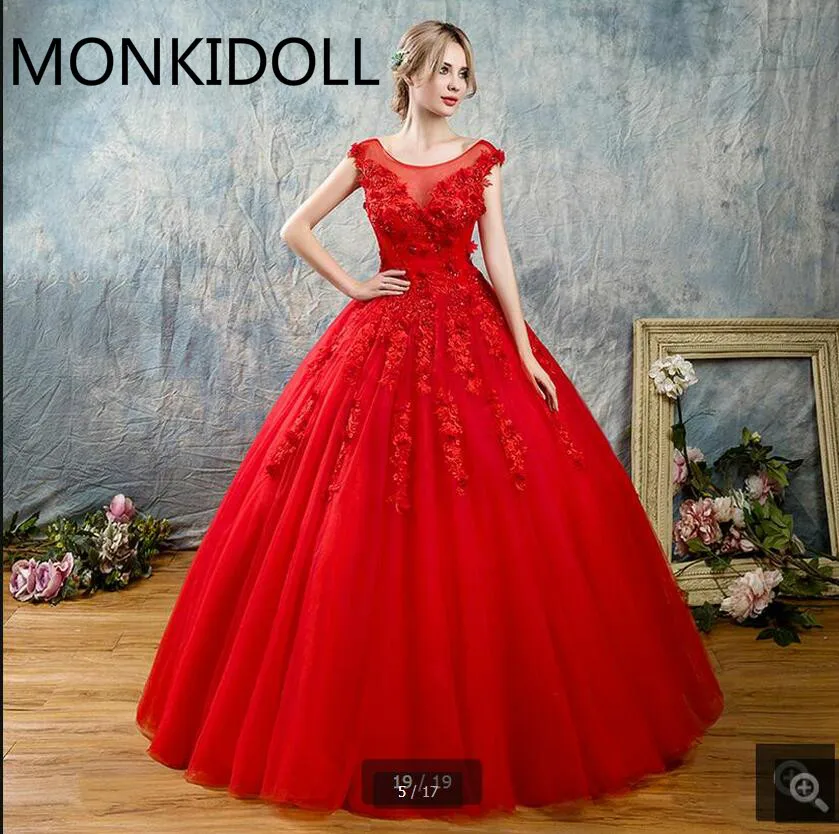 

Robe De Soiree ball gown red wedding dresses cap sleeve sheer back sexy corset beaded flower cheap wedding dress free shipping