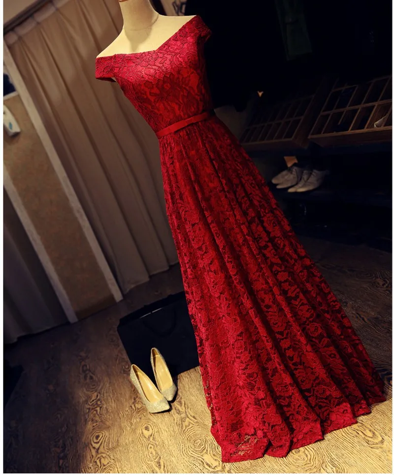 

2019 Women Elegant Lace Long Dress for Wedding Slash Neck Off the Shoulder Maxi Autumn Winter Evening Party Dresses Vestidos