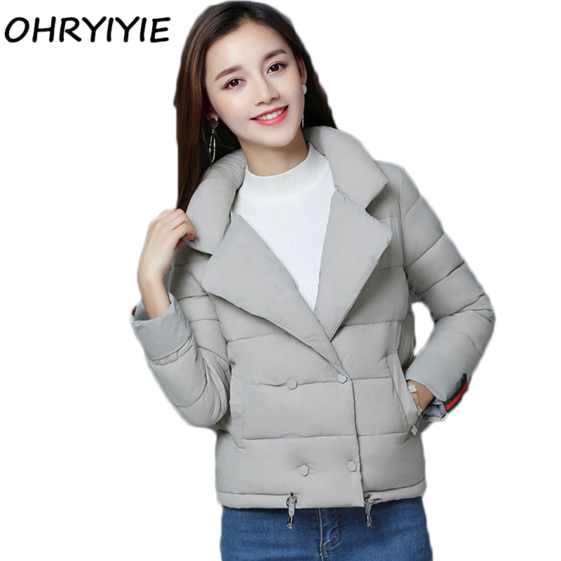 OHRYIYIE Autumn Winter Short Jacket Women's High Waist Jackets And Coats Stand Collar Top Female