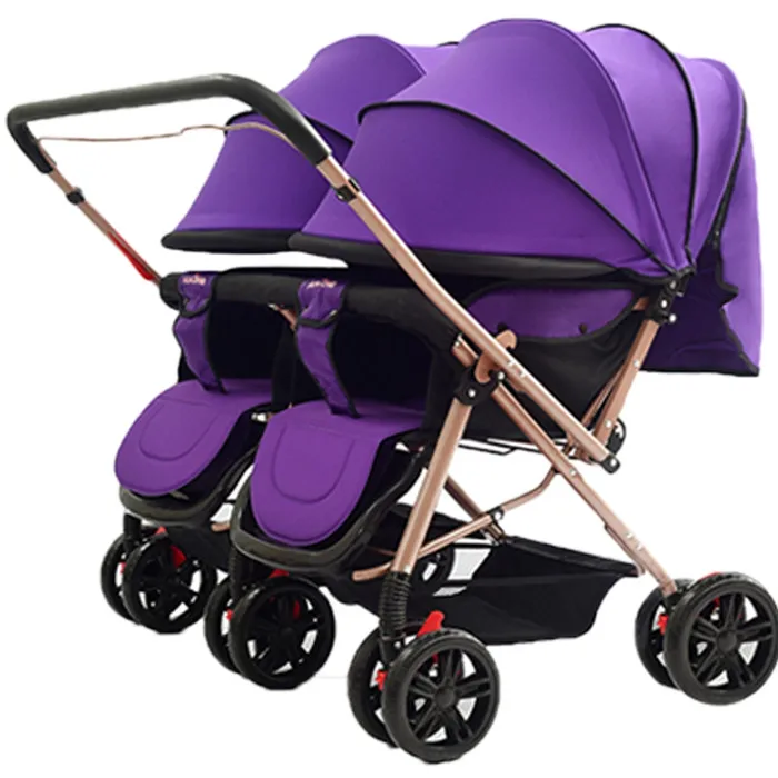 Двойная детская коляска Двусторонняя Съемная Складная ультра-светильник тележка двойная может сидеть детская коляска - Цвет: 21A purple