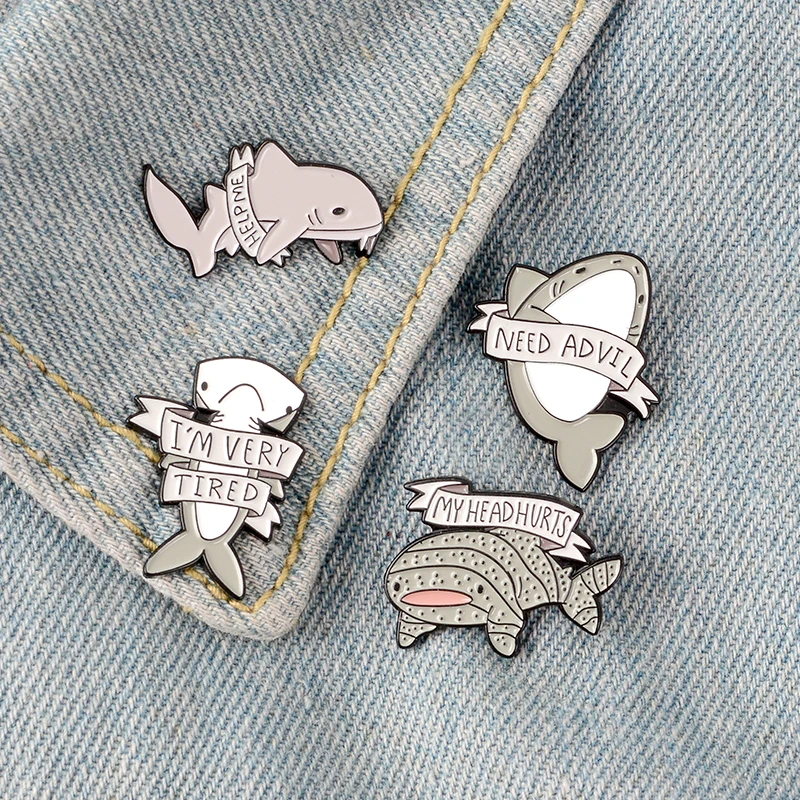 

Help me ! Environmental pin Animal Dolphin Shark Whale Enamel pins Badges Brooches Save the sea animals Ocean animals jewelry