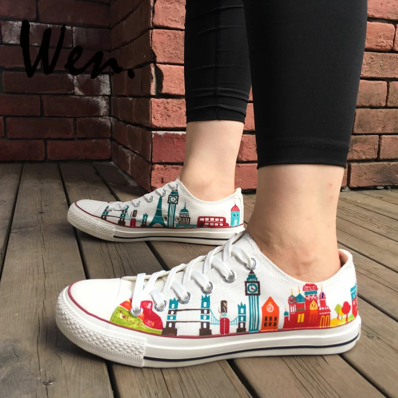 Wen Custom Original Hand Painted Shoes Design Travel Around The World Famous City Landmarks Low Top Lace Up Canvas Sneakers Canvas Shoes Original Sneakers Designersneaker World Aliexpress