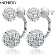Anenjery, классические 925 пробы, серебряные серьги, двойная сторона, полный кристалл, бусины, шарики, серьги-гвоздики для женщин, S-E06