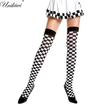 UNIKIWI женские классические Гольфы с Аргайлом. Женские мягкие черно-белые сетчатые Гольфы выше колена, шикарные чулки для костюмированной вечеринки
