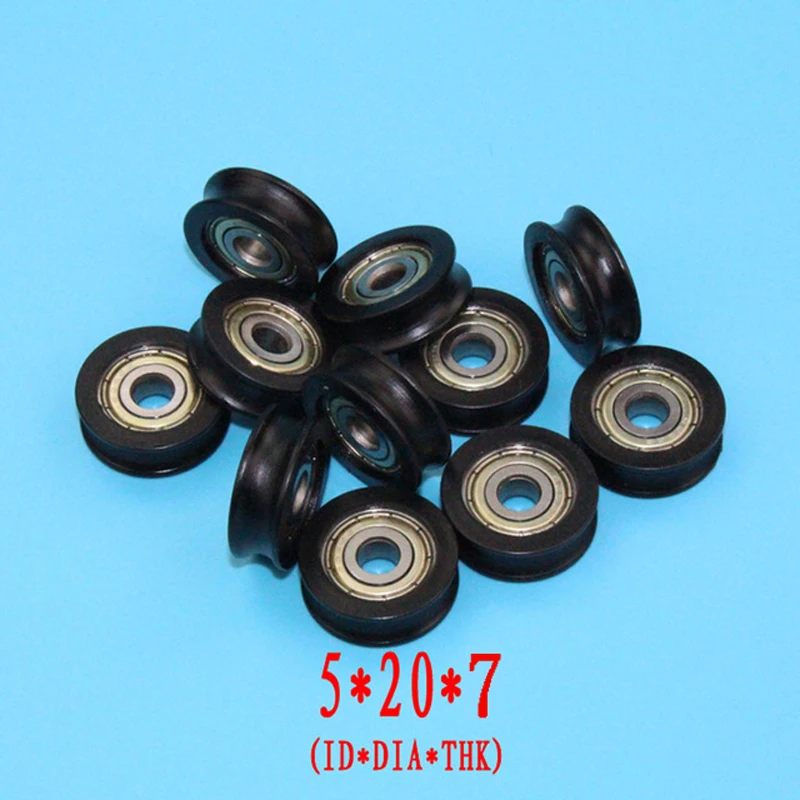 

U groove door or window black nylon bearing bore 5mm,Sliding wheels/rollers/pulleys diameter 20mm,thickness 7mm, 5*20*7