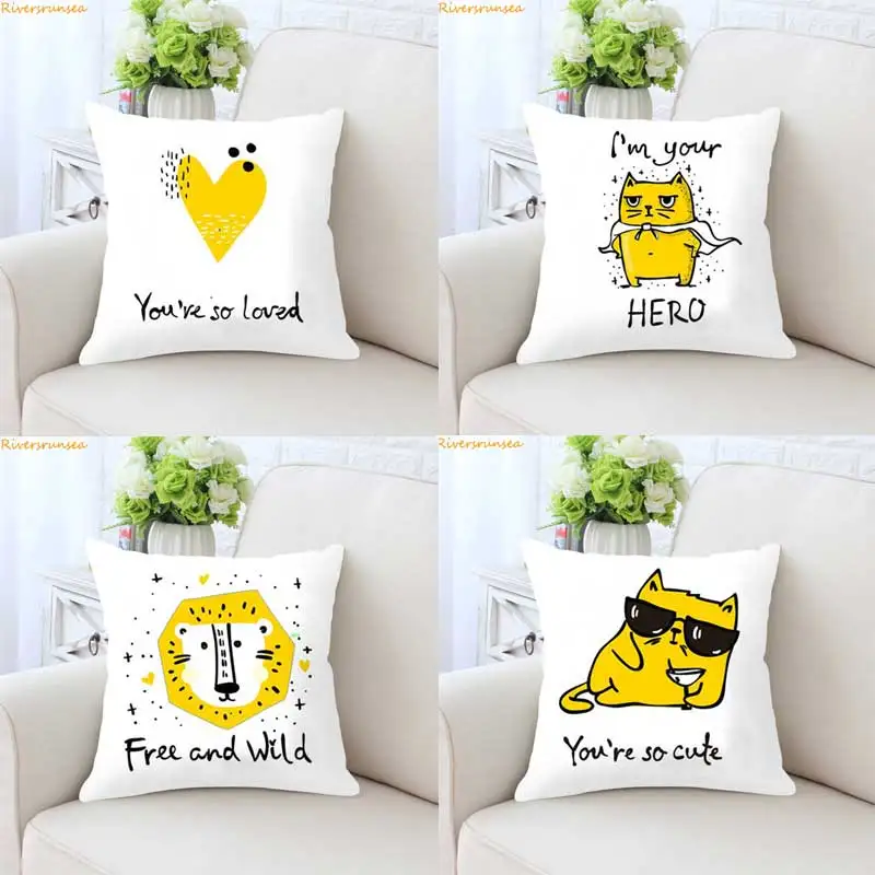 

Good Quality Colour Cute Animals Hand Drawing Cushion 45x45 Empty Cushion Foundation With Motivation Yellow Pillow Free And Wild
