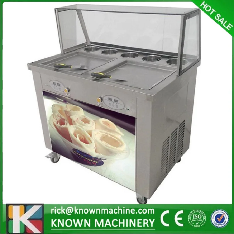 free shipping by sea 110V 220v double square pans with 5 topping tanks of fried ice