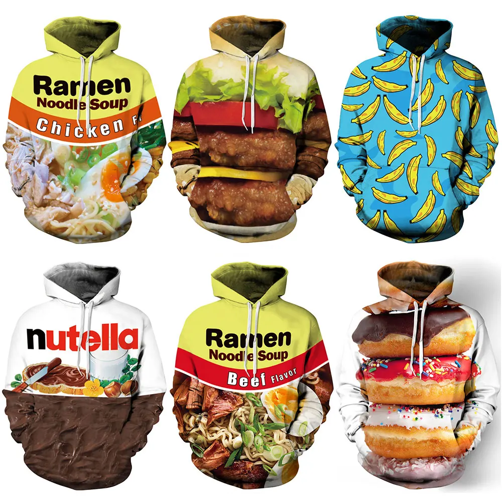 

Ramen Nutella Donut Hambourg Beer Printed Women Hoodie Hooded Femme Sweatshirt Casual Loose Men Pocket Hoodies Coat