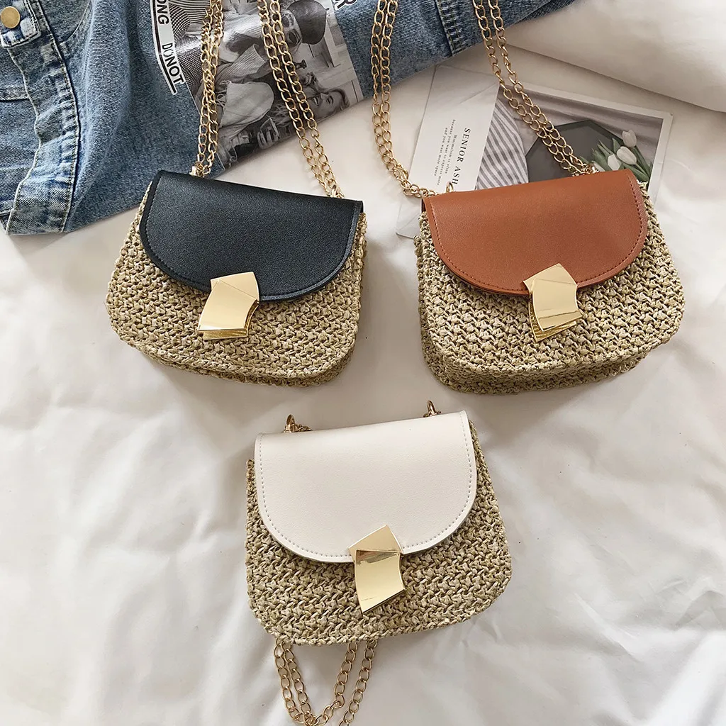 Straw Shoulder Bag Small Flap Crossbody sac for Women woven bag female retro beach Bolsos Rattan bag chain wicker Bolsa Feminina Straw Shoulder Bag Small Flap Crossbody sac for Women woven bag female retro beach Bolsos Rattan bag chain wicker Bolsa Feminina