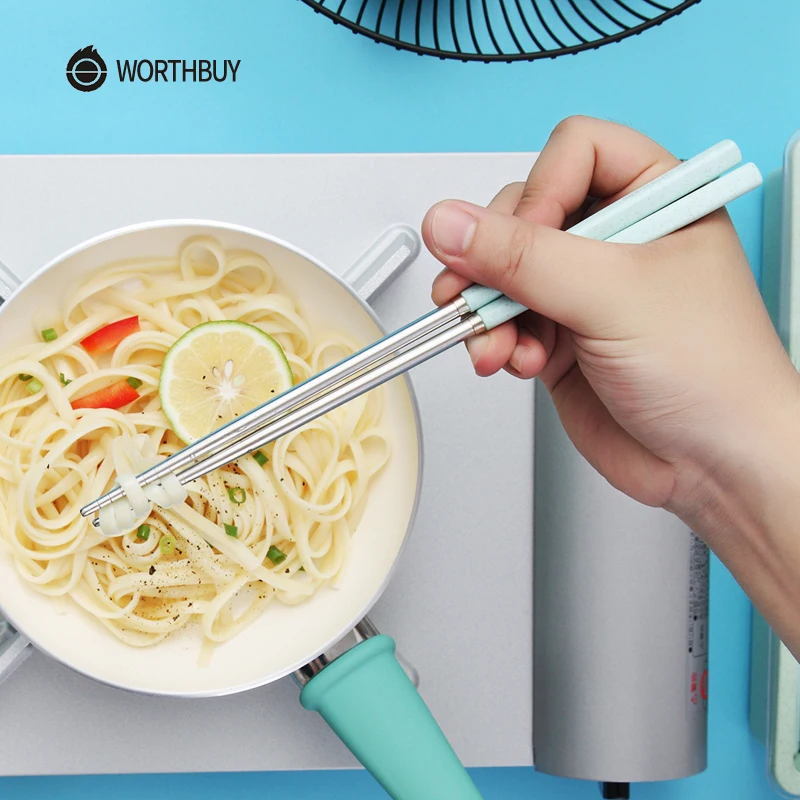 WORTHBUY 4/8 пар 304 китайская палочка для еды из нержавеющей стали с ручкой пшеничной