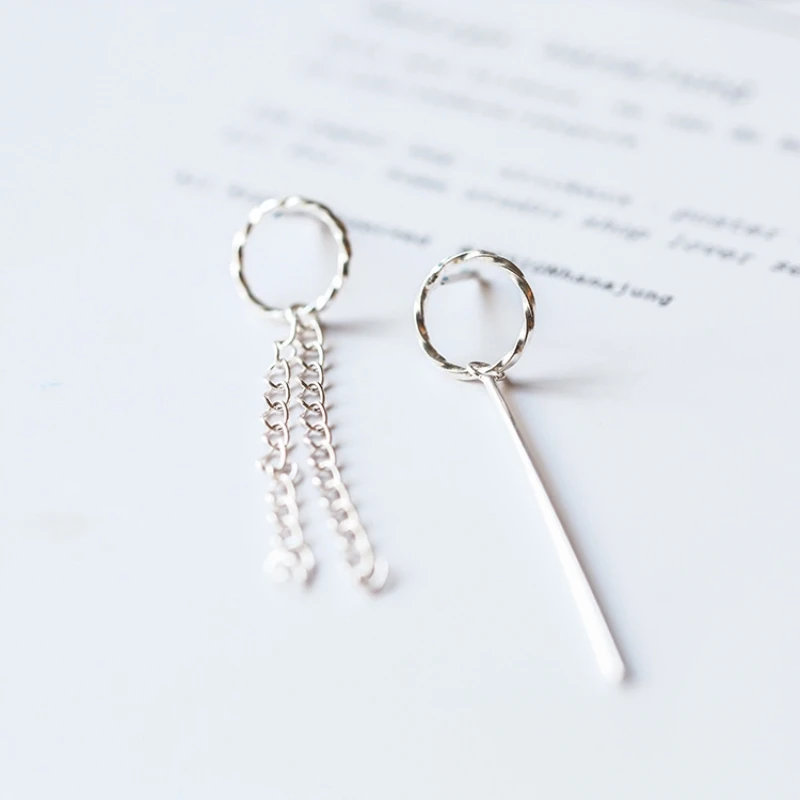 

Asymmetry Circle Tassel 925 Sterling Silver Temperament Personality Elegant Fashion Exquisite Female Dangle Earrings SEA289