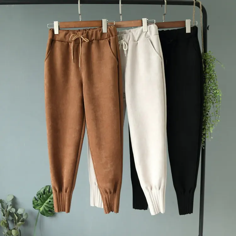 Весенние новые штаны с морковкой, эластичная резинка на талии, хорошее качество, замшевые штаны с большими карманами, повседневные штаны с тиснением