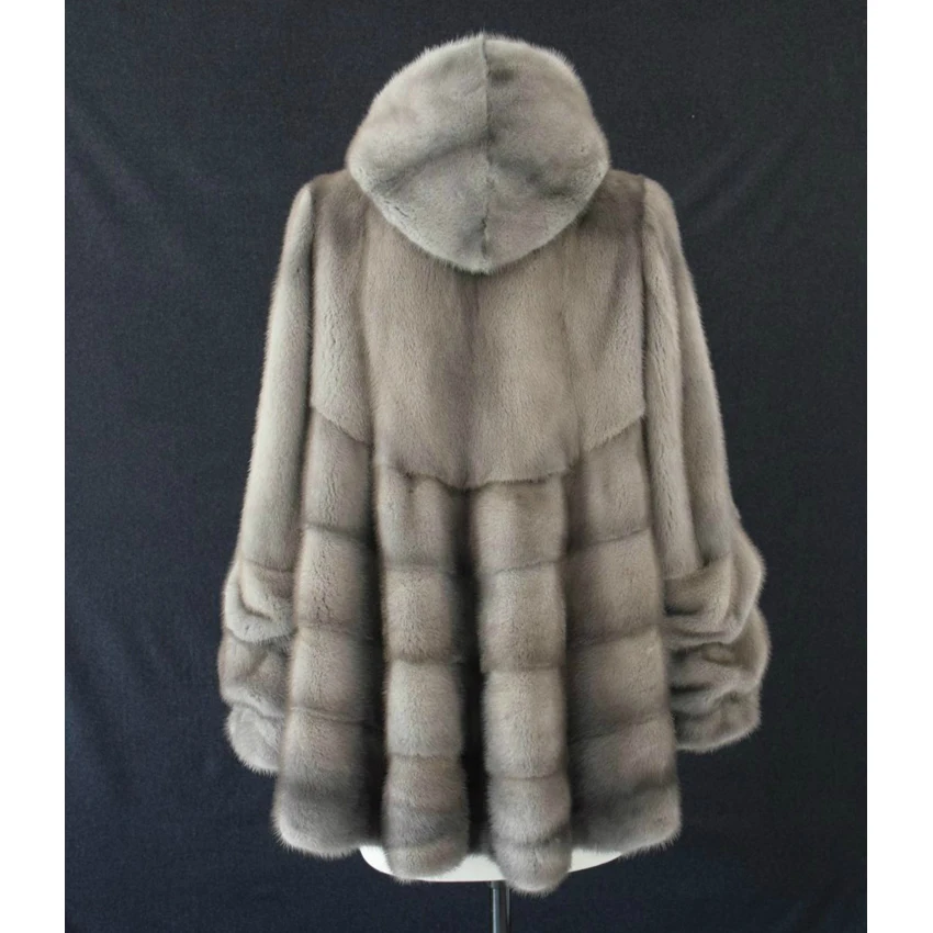 Норковая шуба средней длины пальто из куницы женские quinquagenarian с капюшоном расширительный низ плюс размер