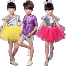 Танцевальные Топы в стиле хип-хоп для девочек, расшитые блестками, детские костюмы сценическая одежда Одежда для танцев, костюмы для мальчиков