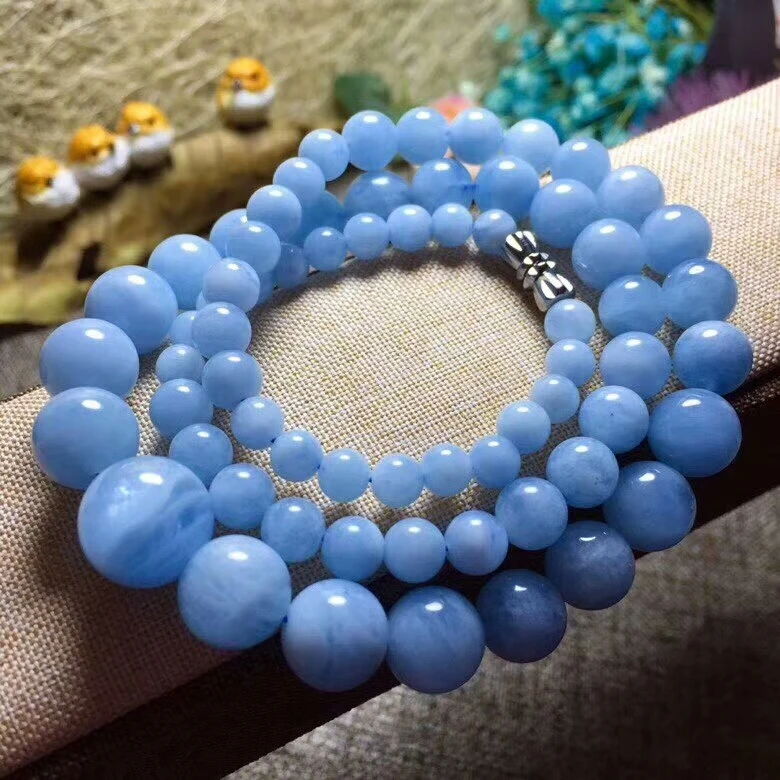 

Genuine Natural Blue Aquamarine Clear Necklace 5-13mm Round Beads Woman Pendant Charms Crystal Woman Healing Stone AAAAAA