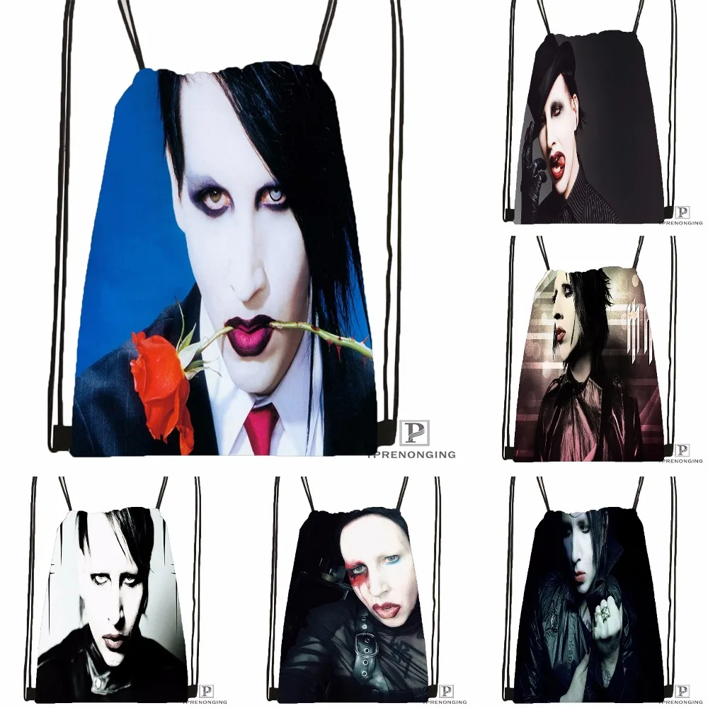 Custom Marilyn Manson Drawstring Backpack Bag Cute Daypack Kids Satchel Black Back 31x40cm 180531 02 51