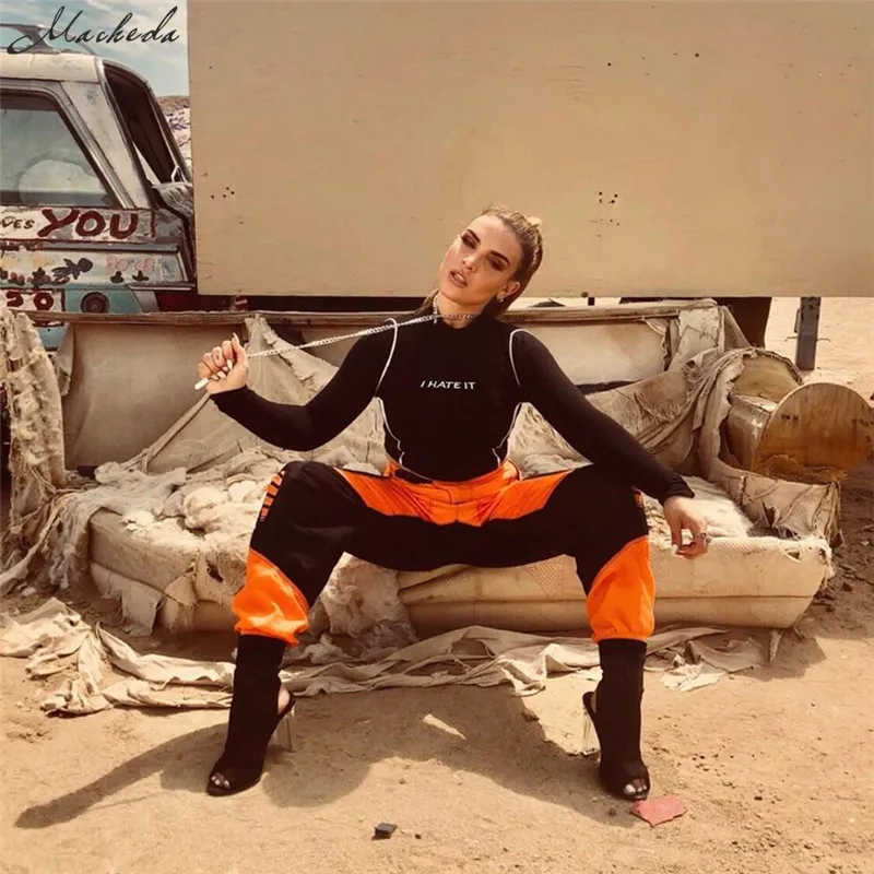 

Macheda Spring Autumn Fashion Turtleneck Tops Long Sleeve T Shirt Letter Printing Slim Casual T-Shirt Women 2018 Tees Shirts