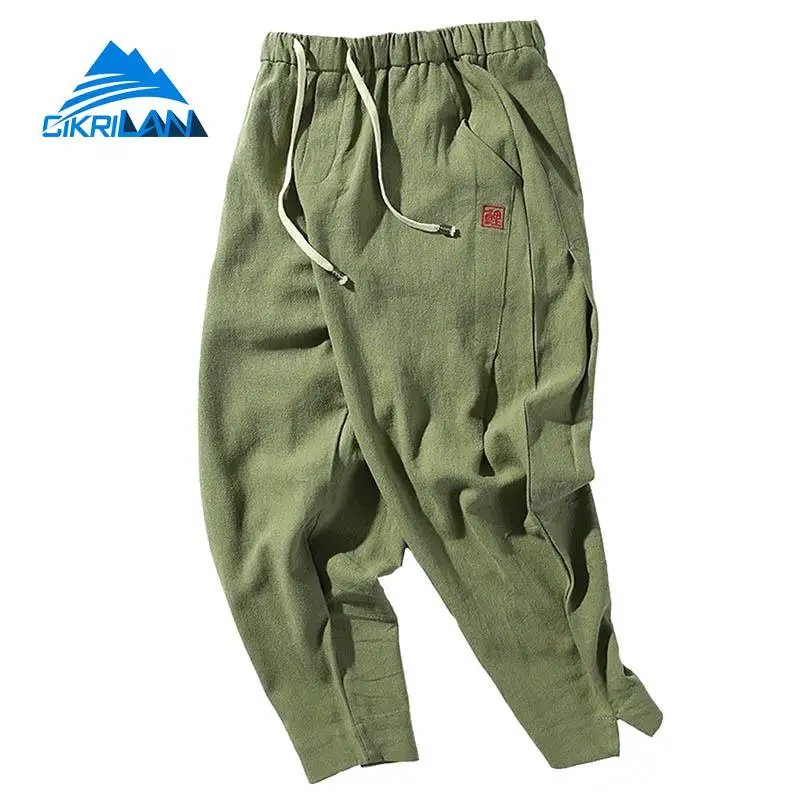 Mens Breathable Linen Outdoor Sport Climbing Trousers Vintage Loose Fit ...