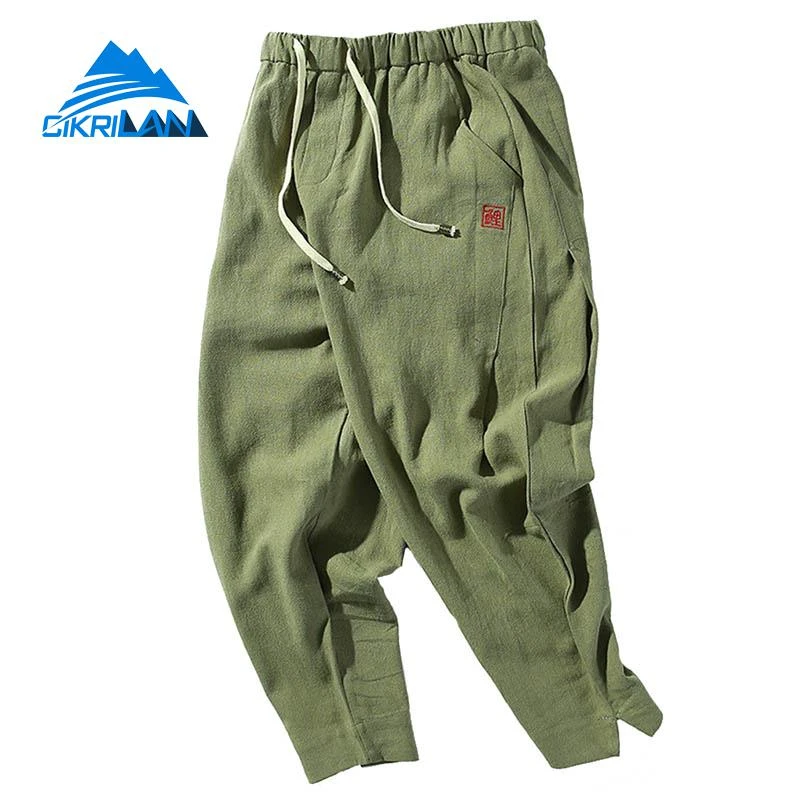Mens Breathable Linen Outdoor Sport Climbing Trousers Vintage Loose Fit
