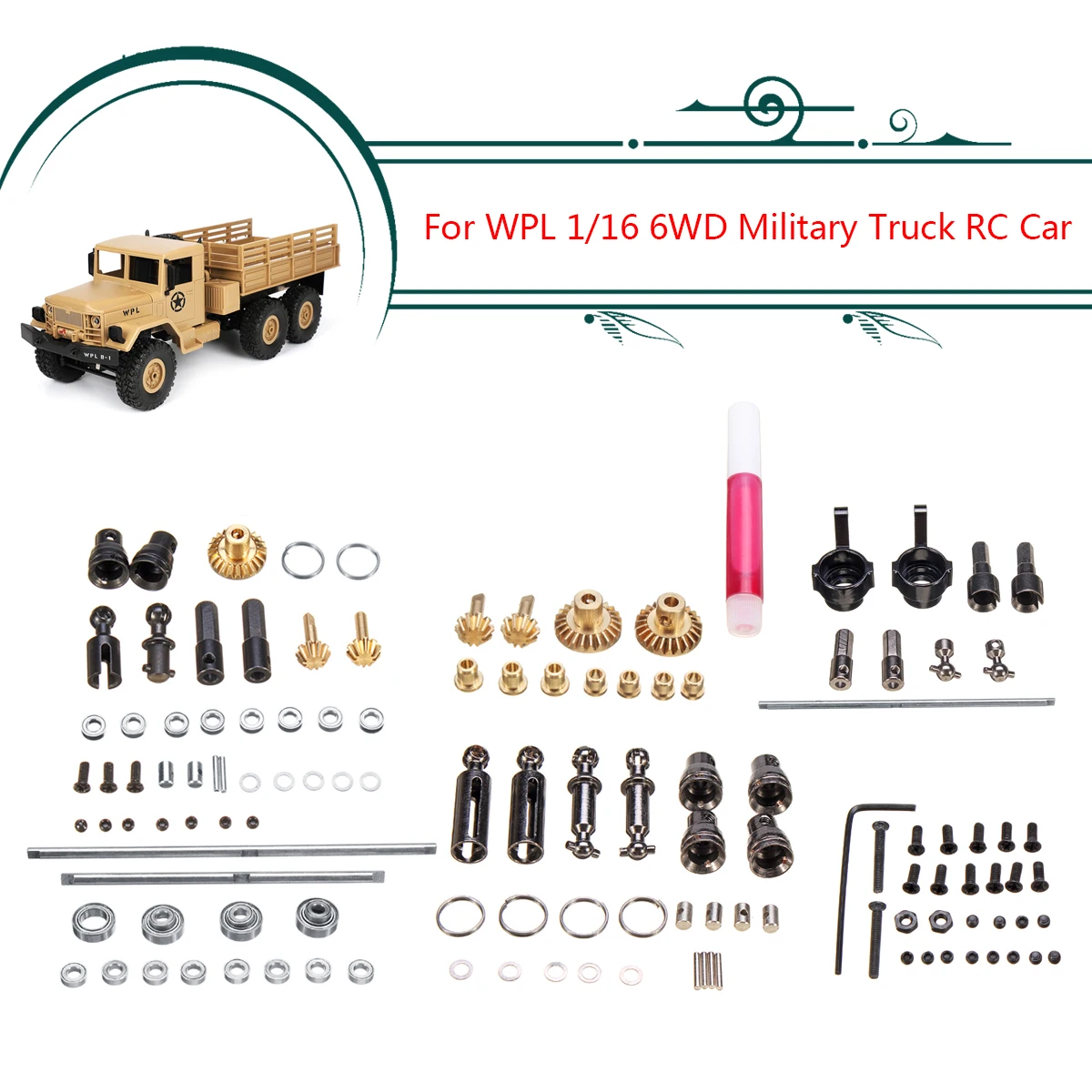 

For WPL 1/16 6WD RC Car Military Truck Upgrade Metal OP Accessory Set DIY Spare Parts Easy to Install Durable Metal & Plastic