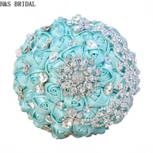 H& S свадебный Тиффани цвета слоновой кости белый с кристаллами, атласное свадебное букет невесты de mariage свадебные цветы Свадебные букеты