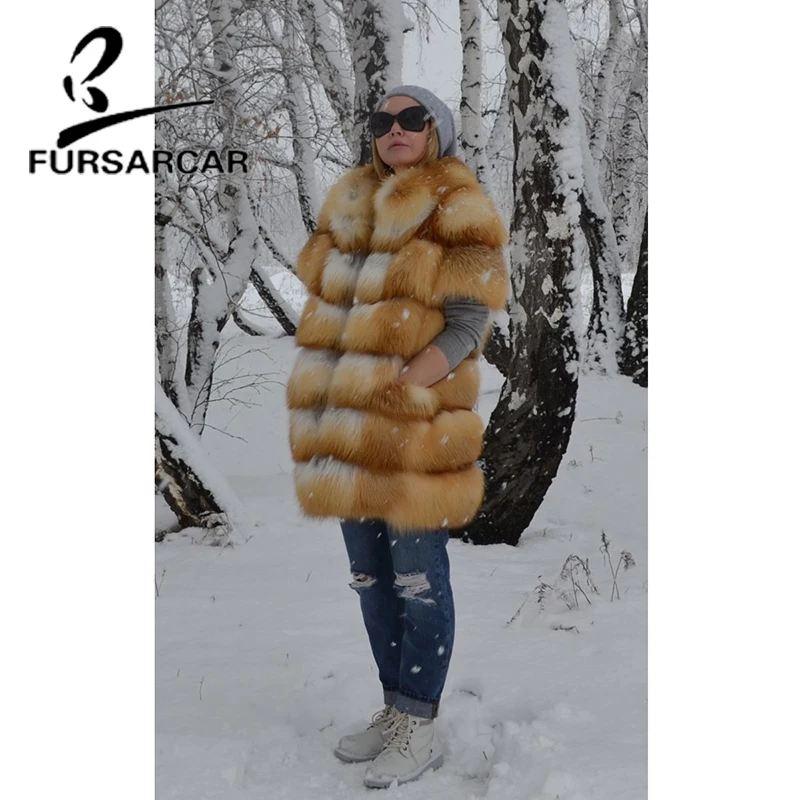 Женская Шуба из лисьего меха FURSARCAR Роскошная натурального Лисьего теплая зимняя