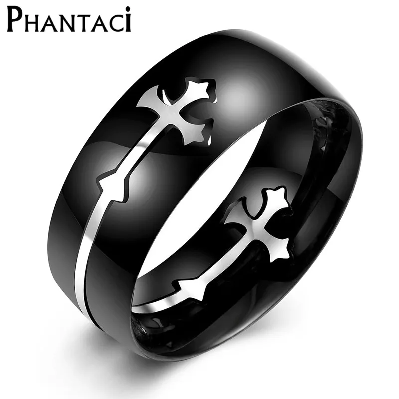 Cool Cross Ring For Men Black Stainless Steel Boy Ring Brushed Cross Male Rings Fashion Jewelry Free shipping