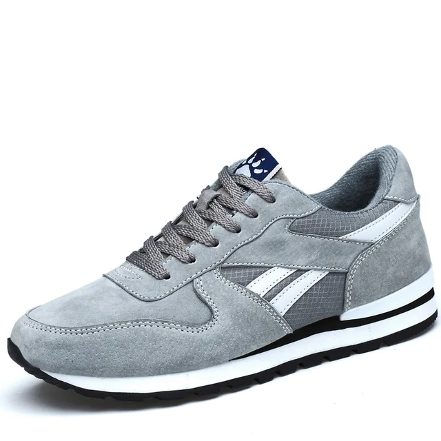Fashion Korean Style Lace Up Genuine Pig Leather Running Shoes Mens' Nonslip Rubber Flat Sneakers School Students' Sport Shoes