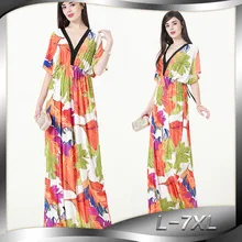 2018 Women Summer Boho Dress Sexy V Neck Batwing Sleeve Big Size 7XL Floor Length Floral Maxi Beach Dress Vestidos Longos