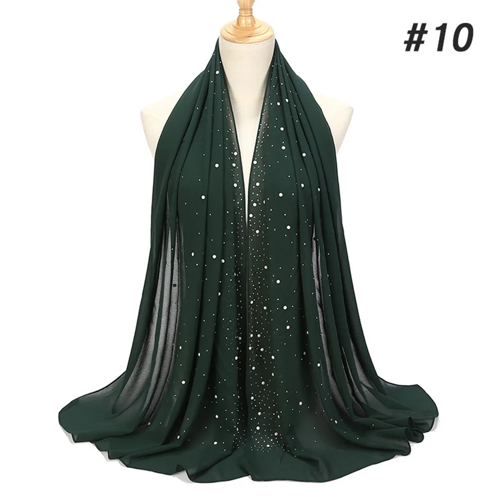 Летний мусульманский женский шифоновый хиджаб с пузырьками, шарф с бриллиантами, блестящий женский мусульманский платок - Цвет: 10